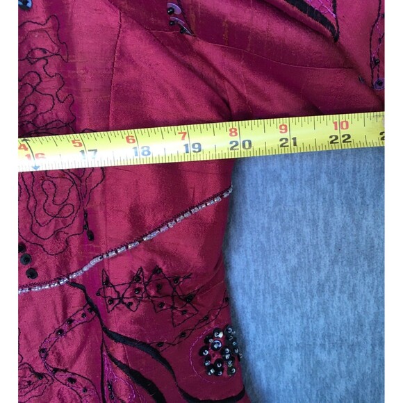 Bleu Bayou Long Sleeve Open Front 100% Silk Beaded Red Jacket Woman' SZ Medium - Picture 13 of 16